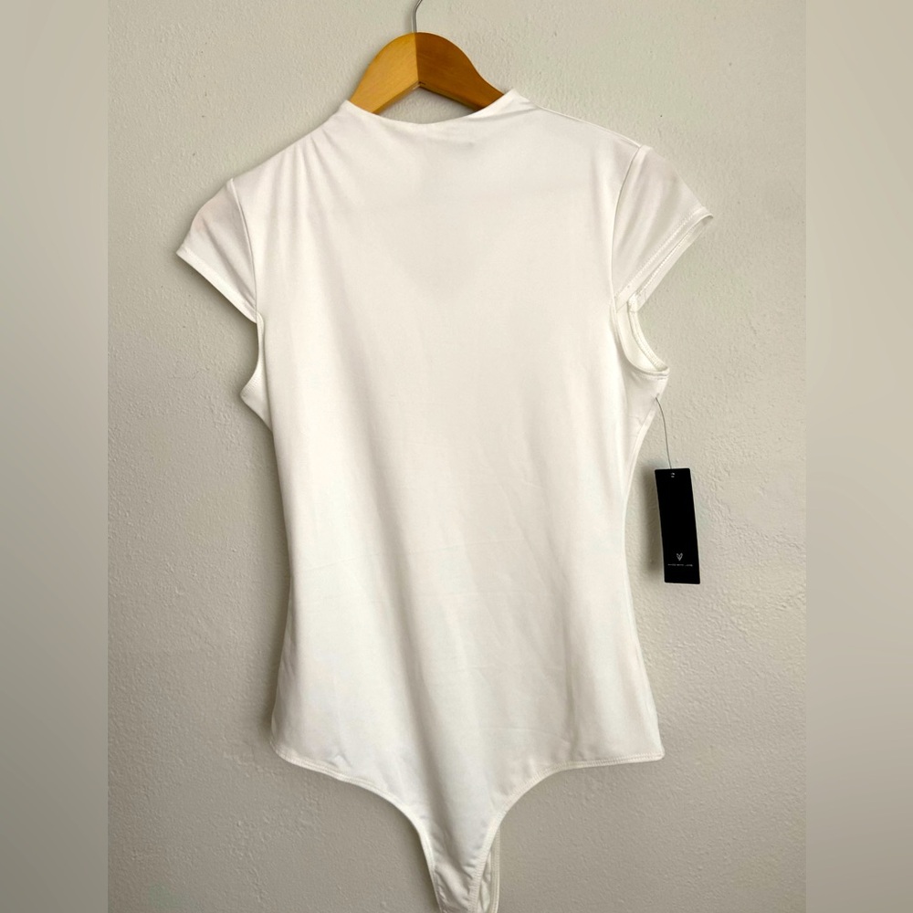 NWT LULU’s Sleek Style White Funnel Neck Bodysuit - Size M